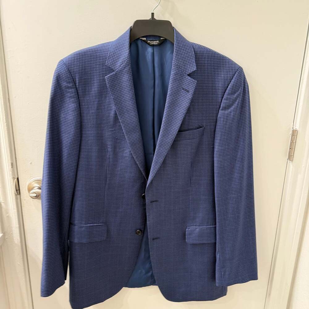 Jos. A. Bank Tailored Fit Blue Micro Plaid 2-Button Blazer Jacket